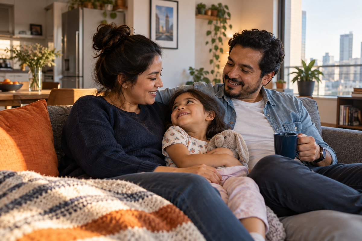 Familia mexicana compartiendo tiempo en casa
